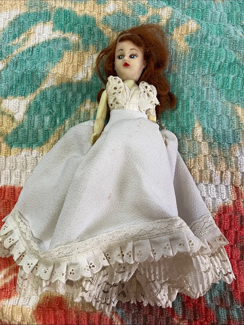 Vintage White-Lace Fashion Doll with Red Hair